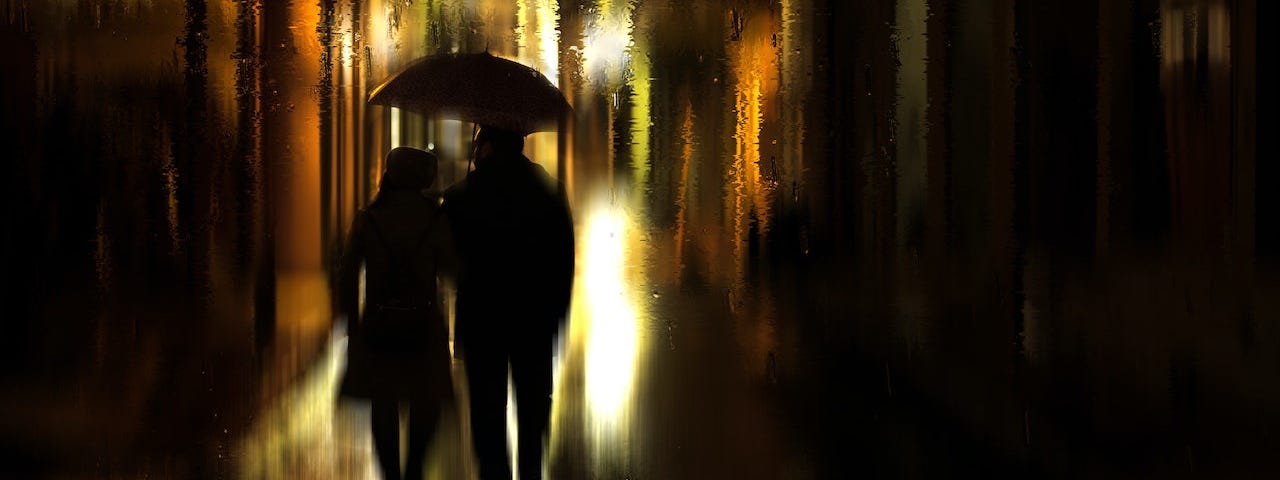Lovers in the rain. Photo by George Desipris on pexels.com