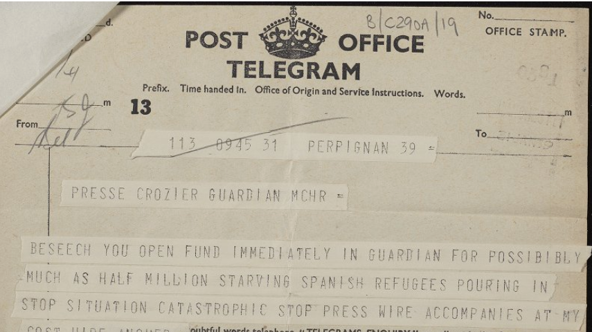 Printed telegram on paper.