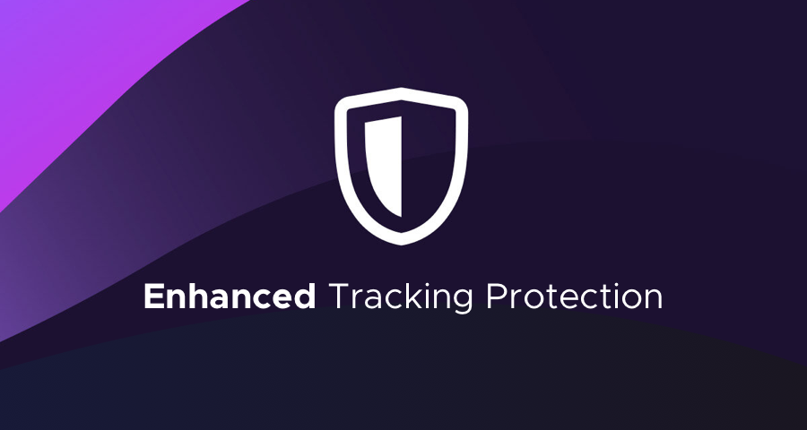 Image of a shield on purple background with the words “Enhanced Tracking Protection.”