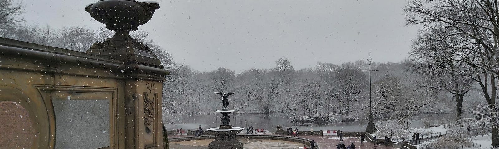 Bethesda Fountain in Central Park in the snow