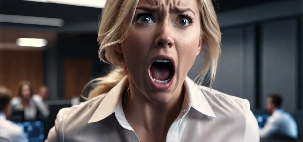 Woman in Office Screaming “No”