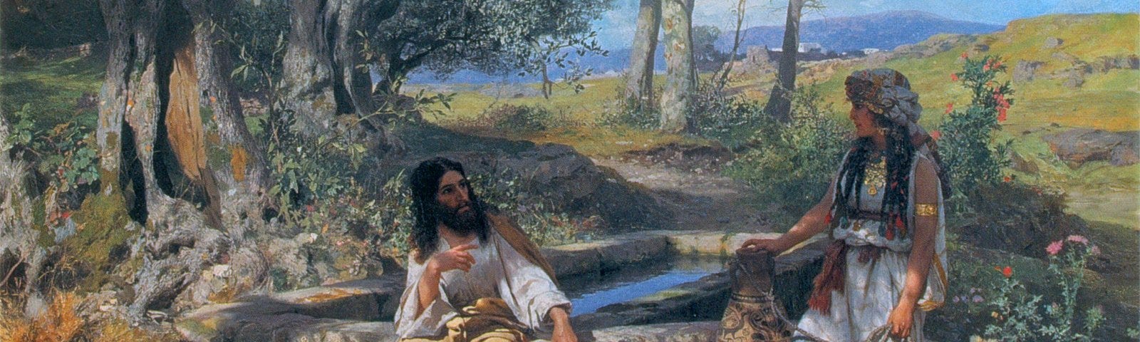 Jesus and the Samaritan woman near the well of Jacob