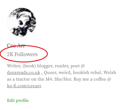 My profile with ‘2k Followers’ circled in red