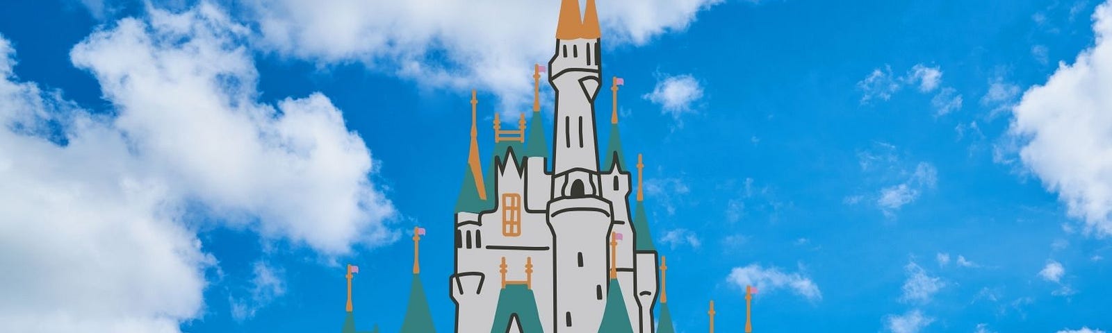 A Disney castle floating in the clouds