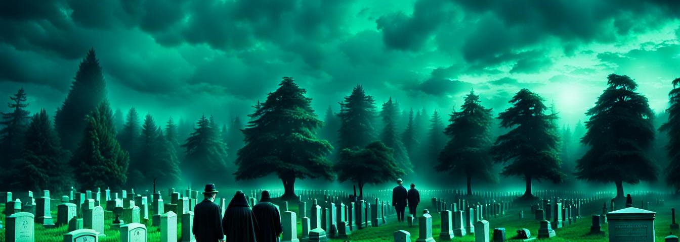 graveyard with mourners