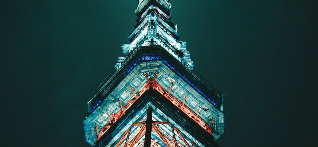 Lighted tower at night