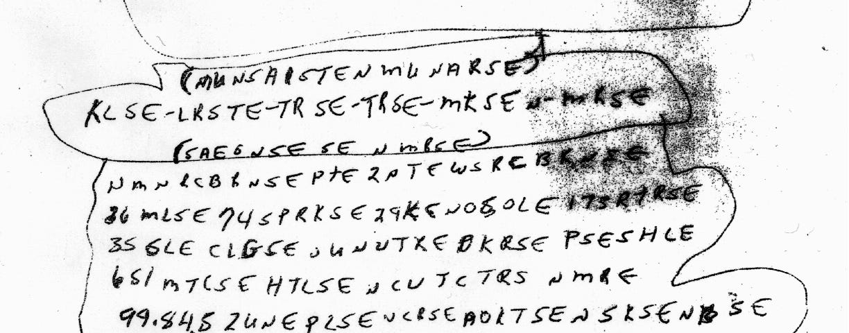 Copy of encrypted note found on Ricky McCormick’s body. (Source: Wikimedia Commons)