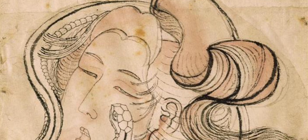 Head of the snake woman by Katushika Hokusai, Edo period 1603–1867. Wikiart. Public Domain.