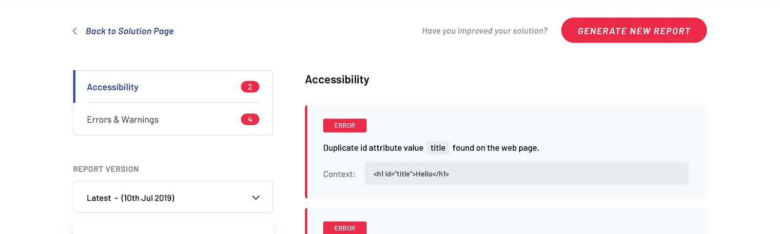 Accessibility report for a challenge solution on the Frontend Mentor platform