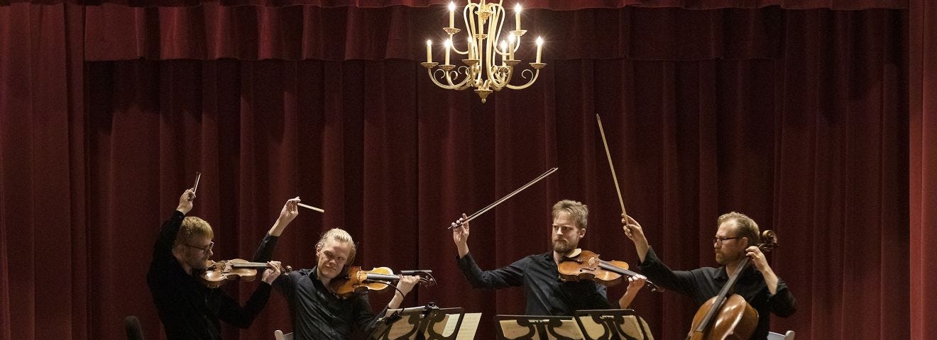 The Danish String Quartet performs an original commissioned work, Doppleganger. (UCSB Arts & Lectures photo.)