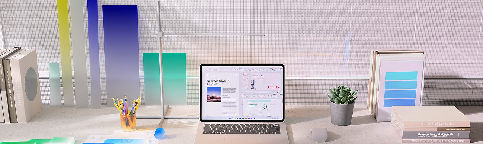 A header image for the blog that depicts the new Office apps on Windows 11.
