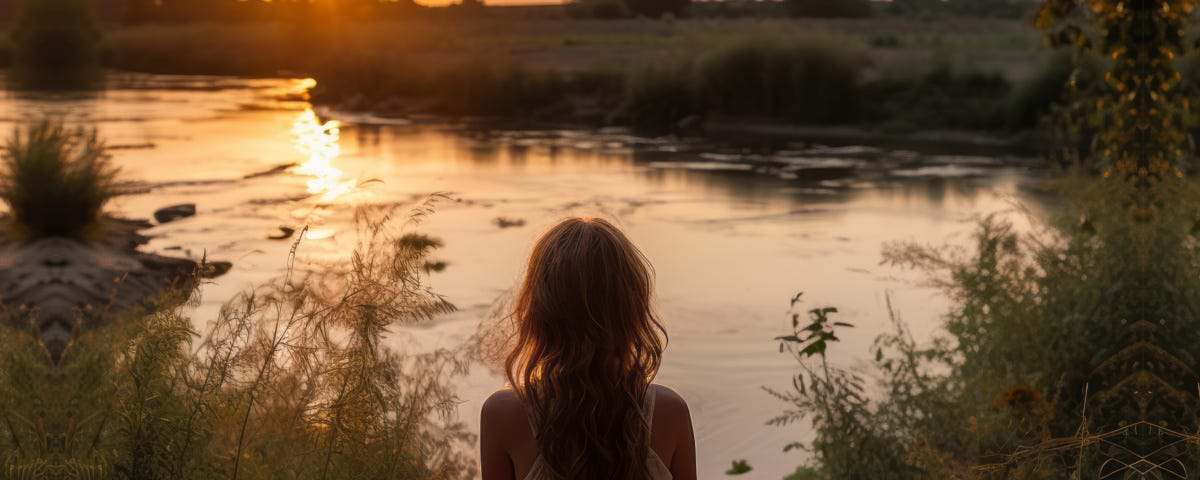 photo of girl sitting by the river generated by AI