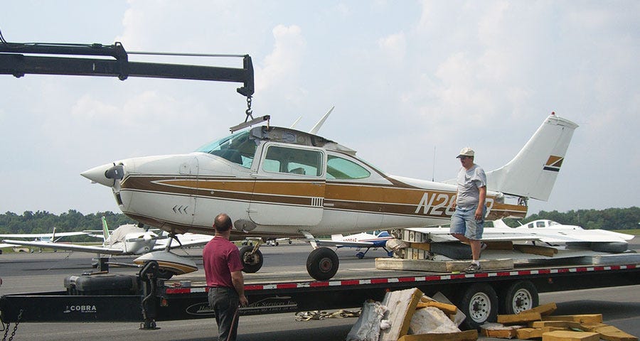 Wings removed from aircraft.