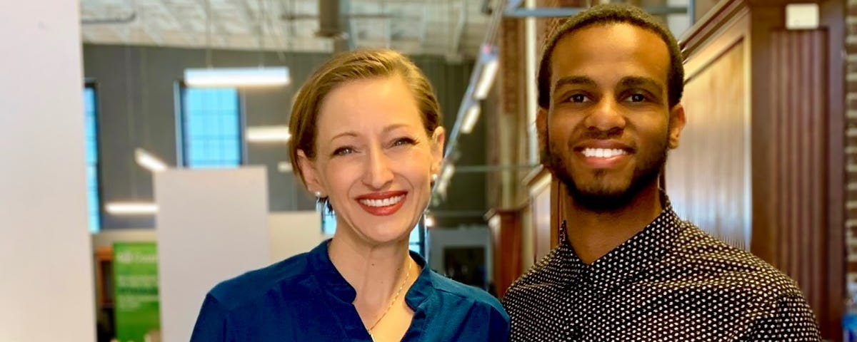 Tanya Hertz, Director of the REC Innovation Lab (left) with student founder, D’Anthony Early-Riley (right) at a visit to a local San Diego startup