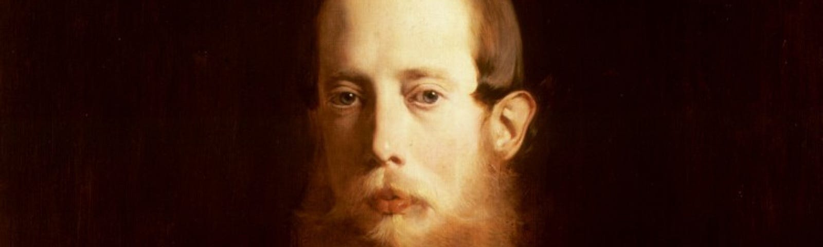 An oil painting of Ludwig Victor that showcases his big beard, sad eyes, and pale face.
