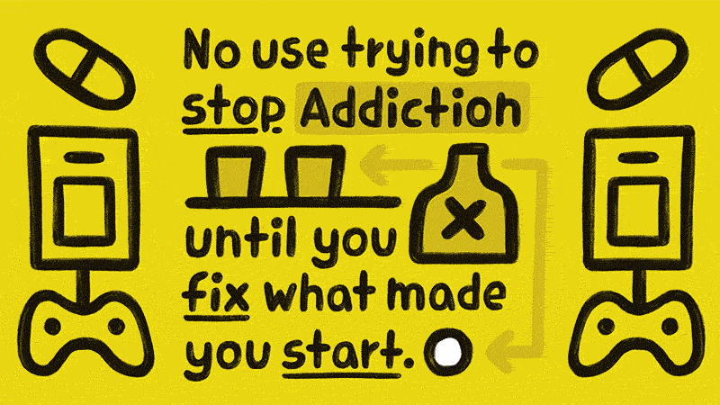 “Addiction Stop Start” Comic by Andrew Folts @fthelines.