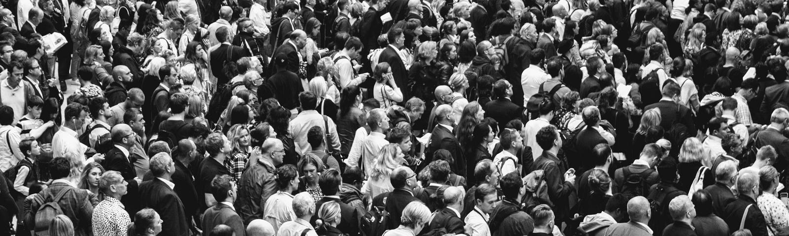 Crowd of people in black and white