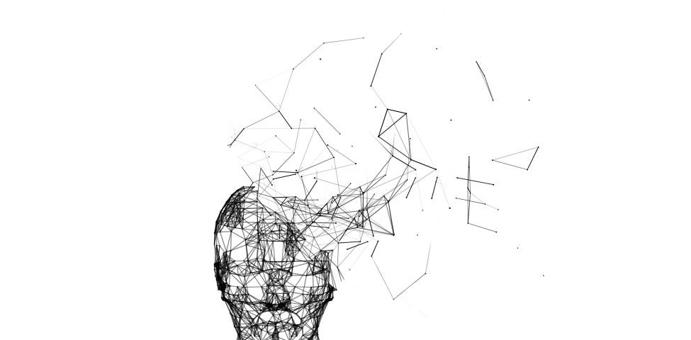 An animated wire figure stands silent as their head expands in a show of consciousness and knowledge.