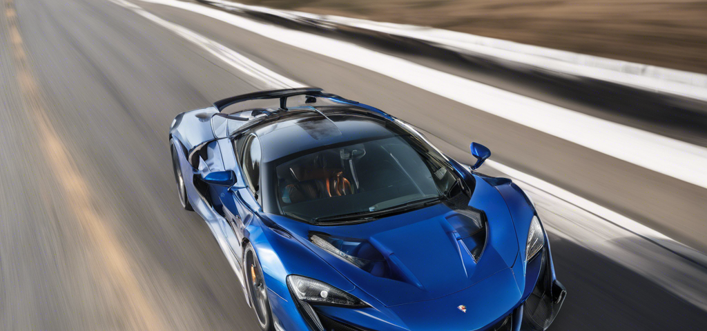 AI Image of a blue supercar. Background and road not in focus