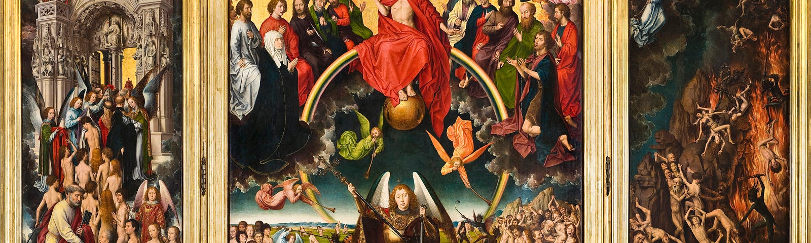 A triptych altarpiece of The Last Judgment by Hans Memling