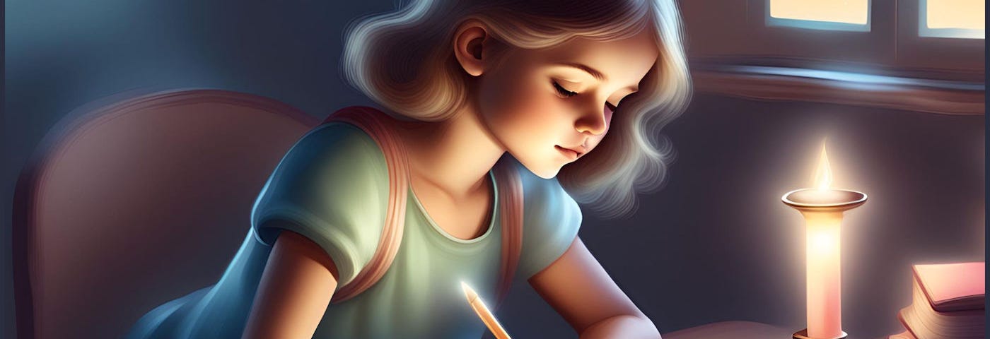 A young girl writing in her diary. Canva Pro Image