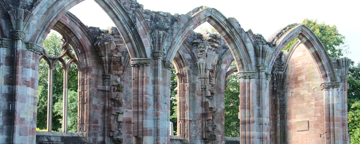 The starting point for Saint Cuthbert’s Way, Melrose Abbey, Scotland. Author Photo.