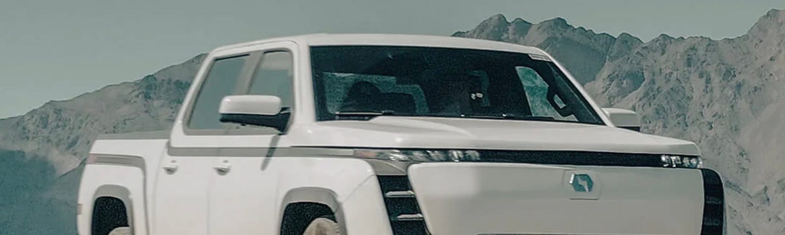 A full view of the Lordstown Motors Electric pickup truck called the Endurance in the color of white