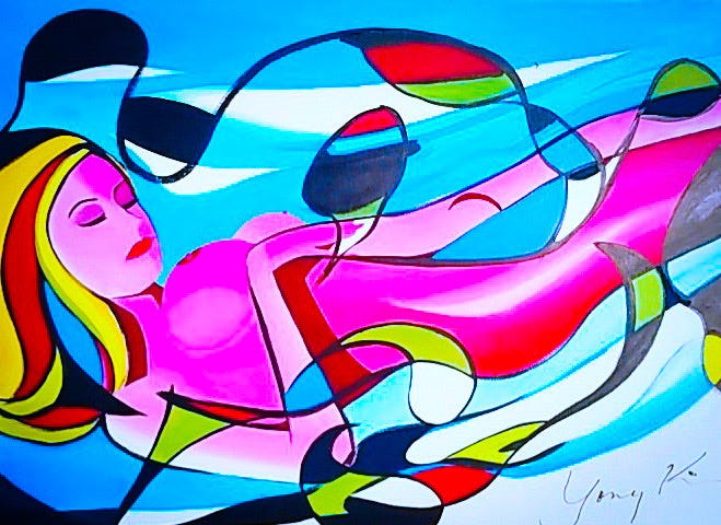 A colorful, abstract nude of a beautiful female