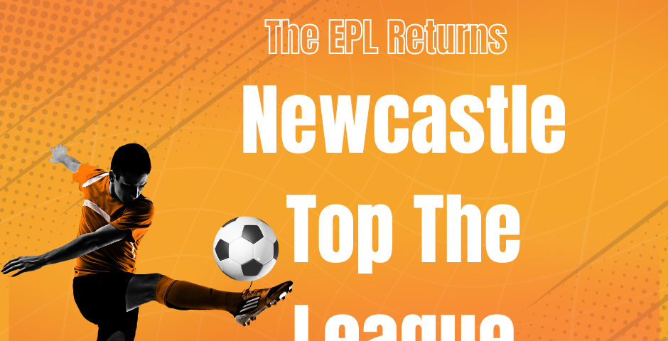 A picture of an animation kicking a ball, signifying the beginning of the English Premier League for the 2023/24 season. And, after MatchDay One, Newcastle is leading the pack.