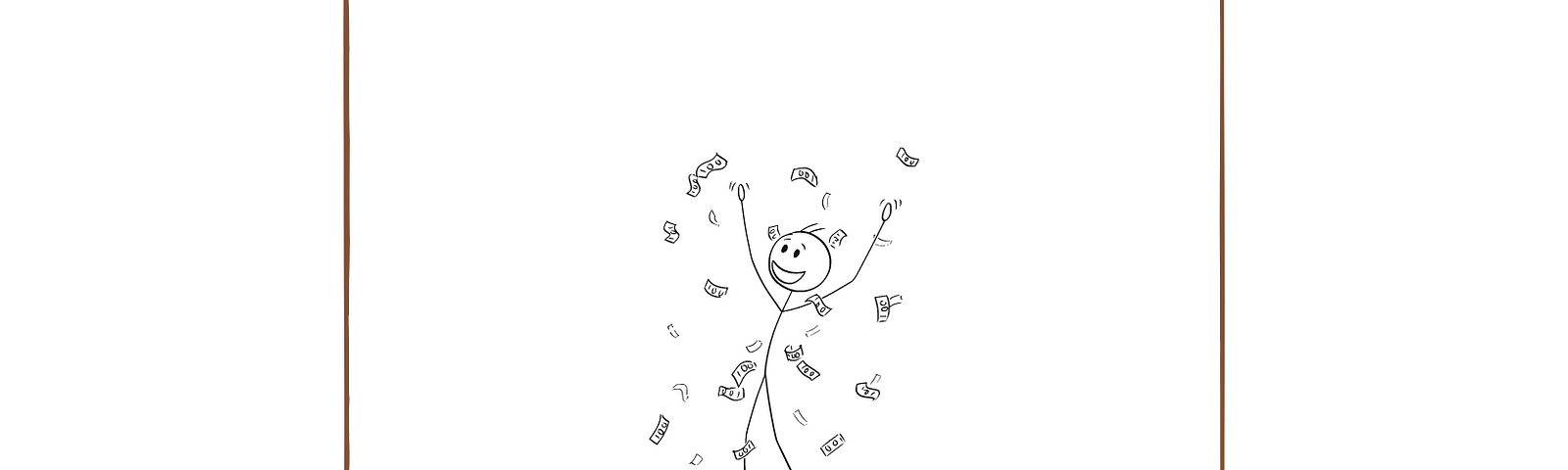 A stick figure throwing cash and making it rain