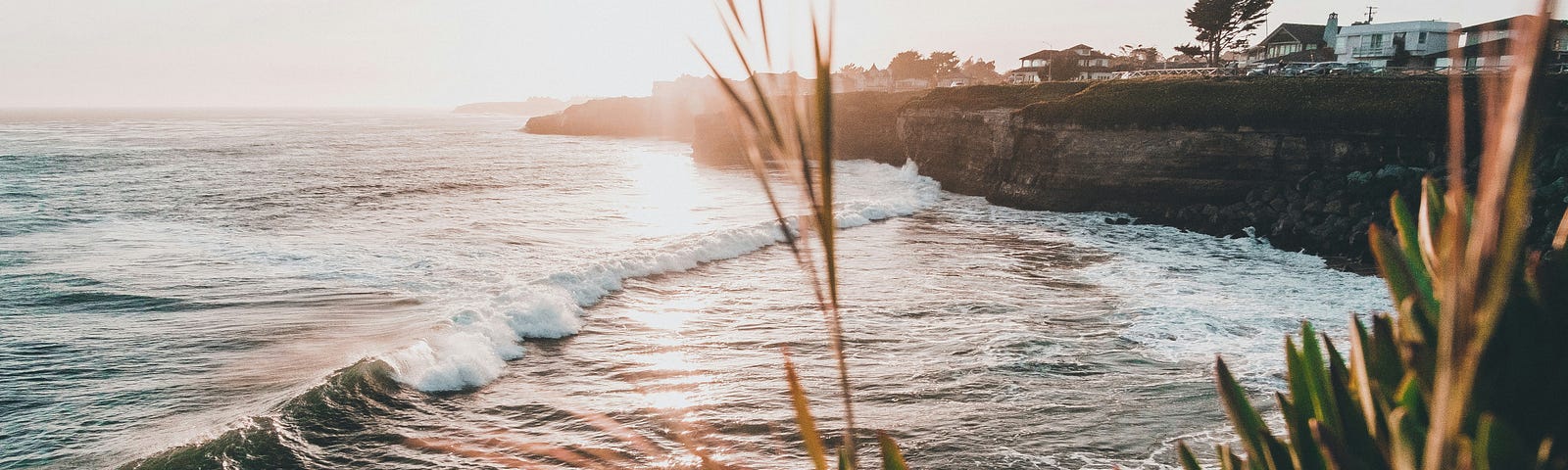 Ocean and sunset on the Santa Cruz, California coast.