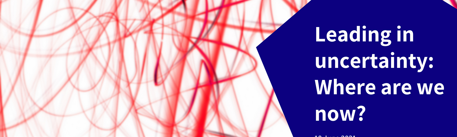 A blue hexagon with the event title, event date, network hashtag and Twitter account in white text over a background of tangled red lines