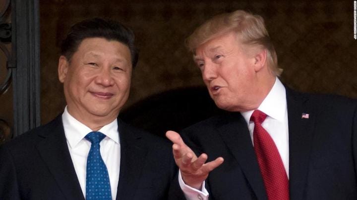 Photo of Donald Trump with President Xi of China. Humor. Funny. Asia. USA. Offensive. Rude. Racist. War. Food.