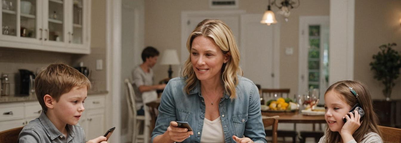 Family at the dinner table with cell phones