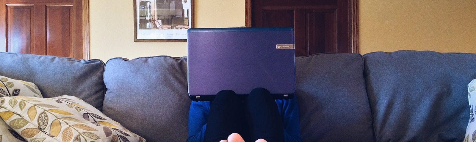Person Sitting on Couch While Using Laptop Computer