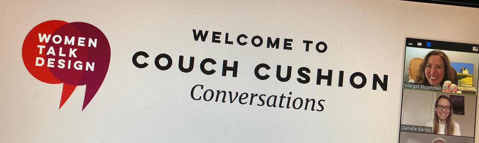 Photo o Couch Convo welcome screen with three speakers showing