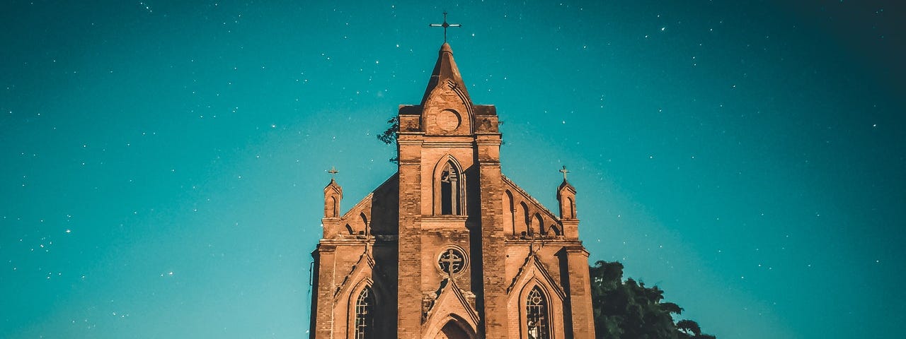 church under a starry sky