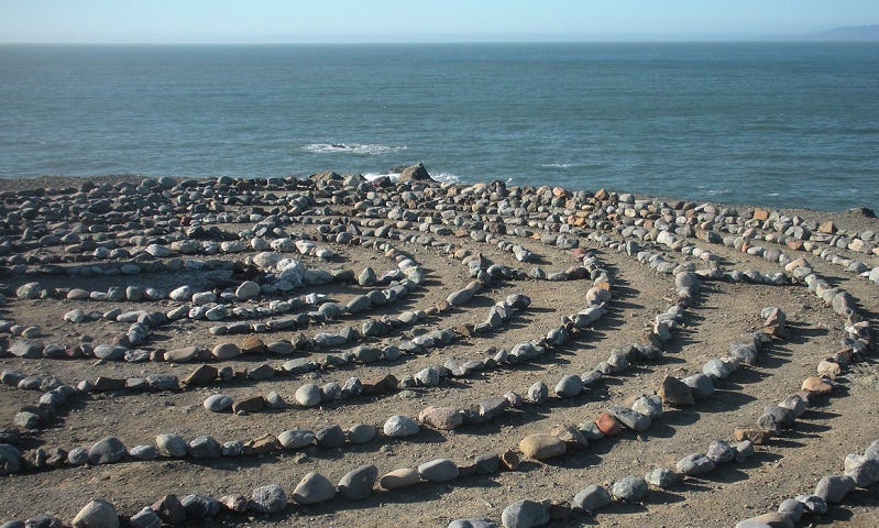 stone labyrinth by the ocean