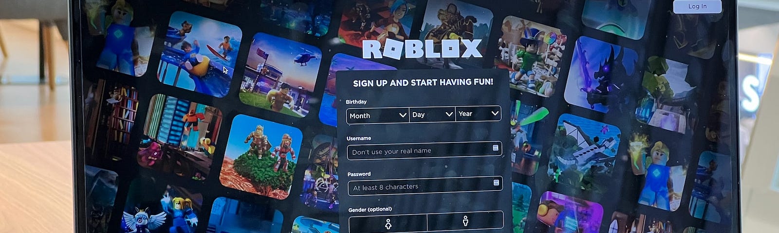 IMAGE: The start login screen on the virtual world Roblox