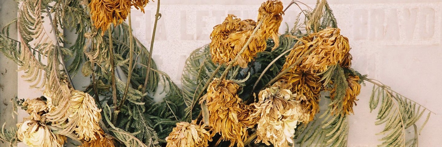 Dead Flowers at a cemetary