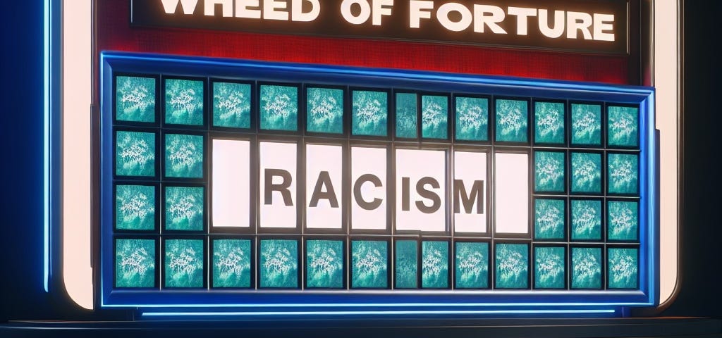 AI-Generated picture of Racism on a Wheel of Fortune Puzzle Board