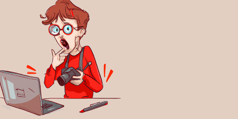 Cartoon with a red shirt with a shocked expression looking at a laptop — My Article Is Worth 27K — This Is How I Wrote It