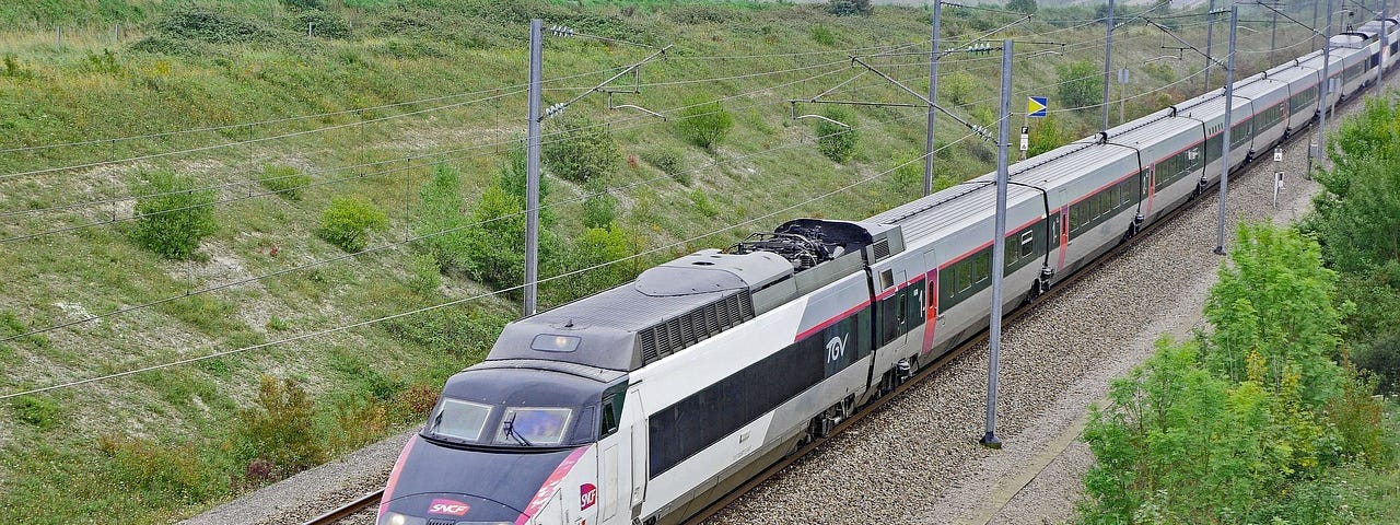 IMAGE: A French TGV (Train à Grande Vitesse) crossing the French countryside