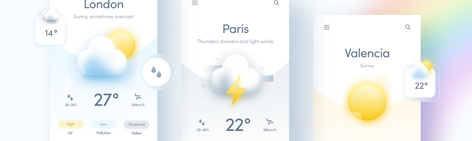 Weather app UI screens