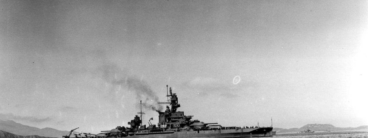 photo of USS Pennsylvania on the water at Adak Bay, Alaska