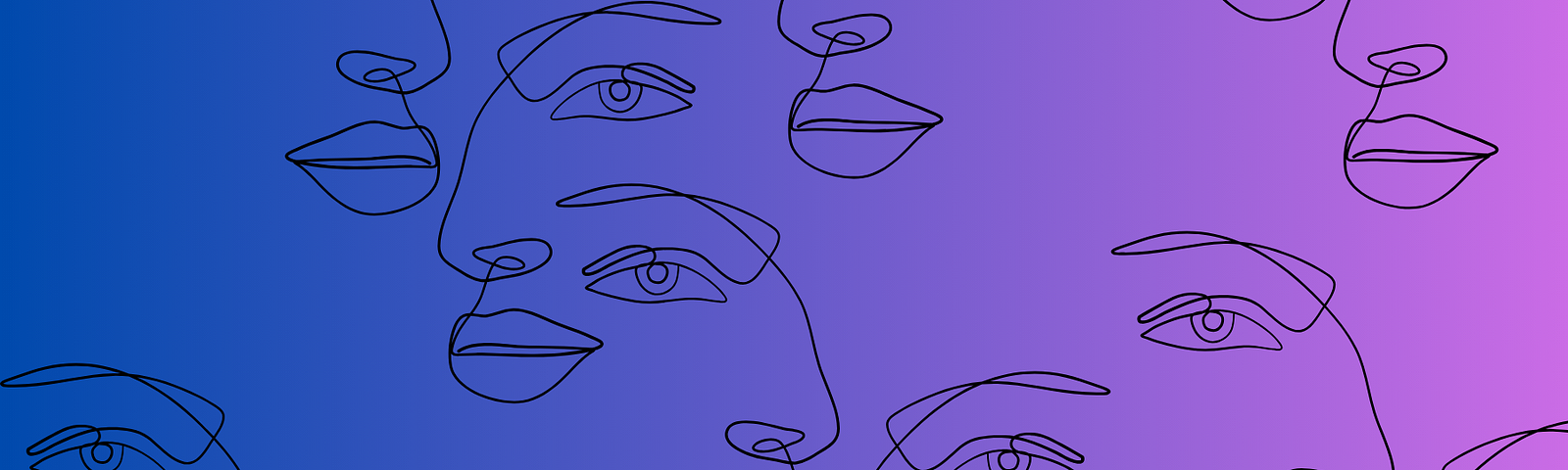 face sketches over an ombre purple background