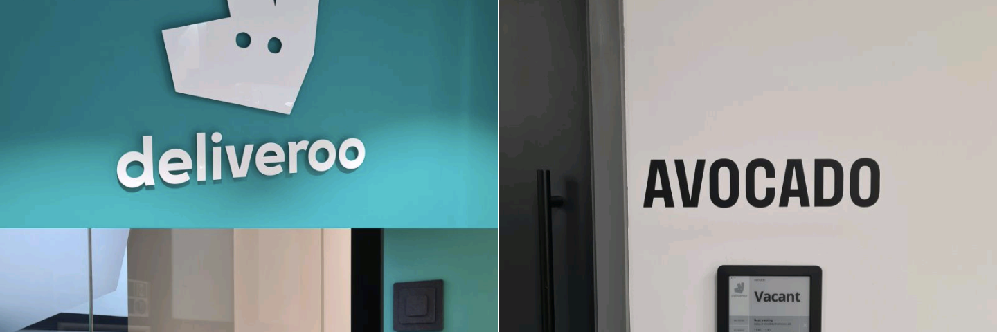 a linkedin post from Deliveroo showing off some of the meeting rooms around their office, with names like Avocado and Burger