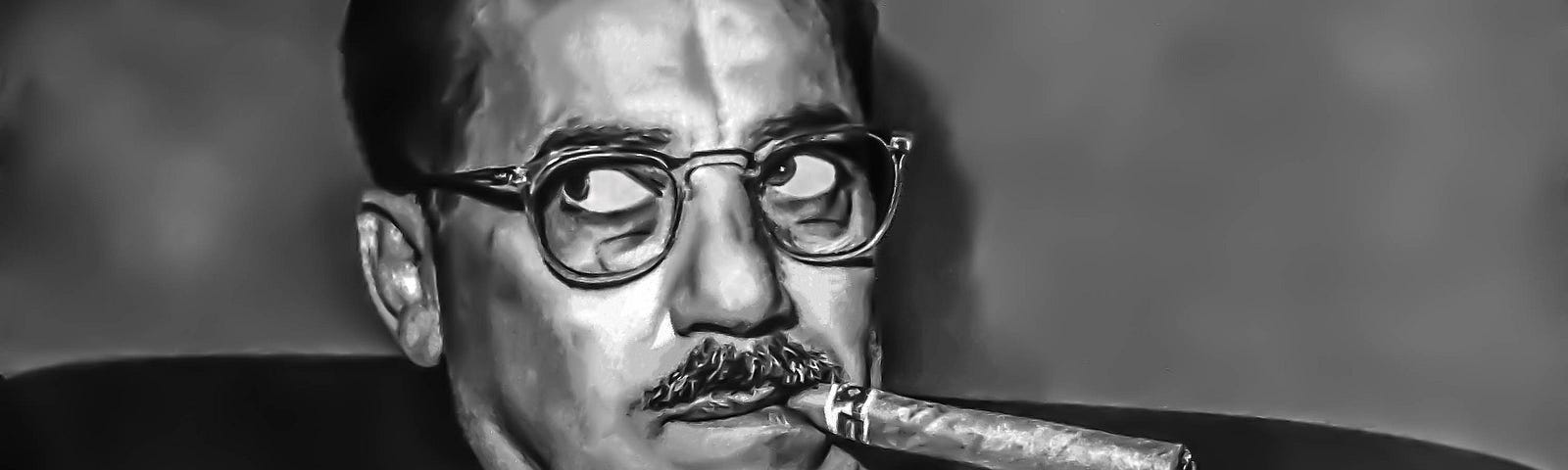 Charcoal portrait of Groucho Marx with his signature cigar and bowtie