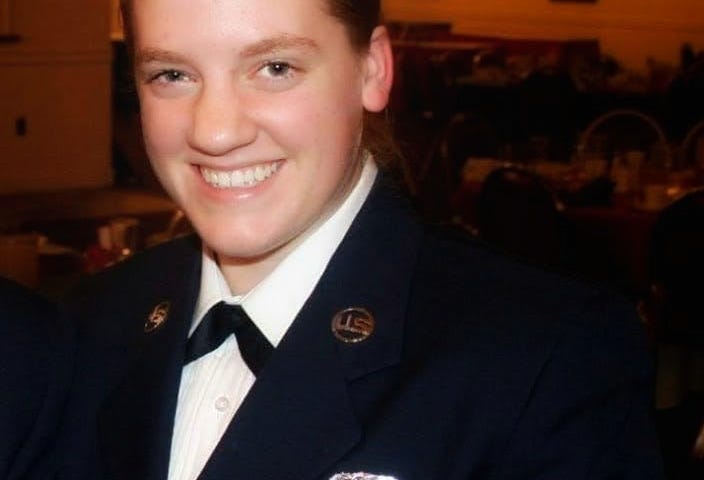 The author in her dress blues uniform, smiling, in 2007