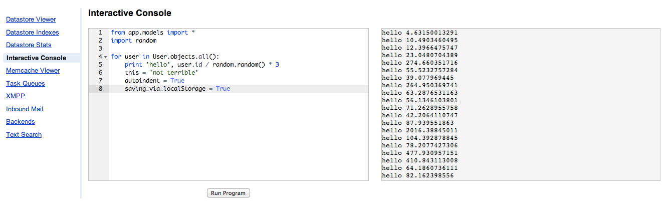 app engine print to console